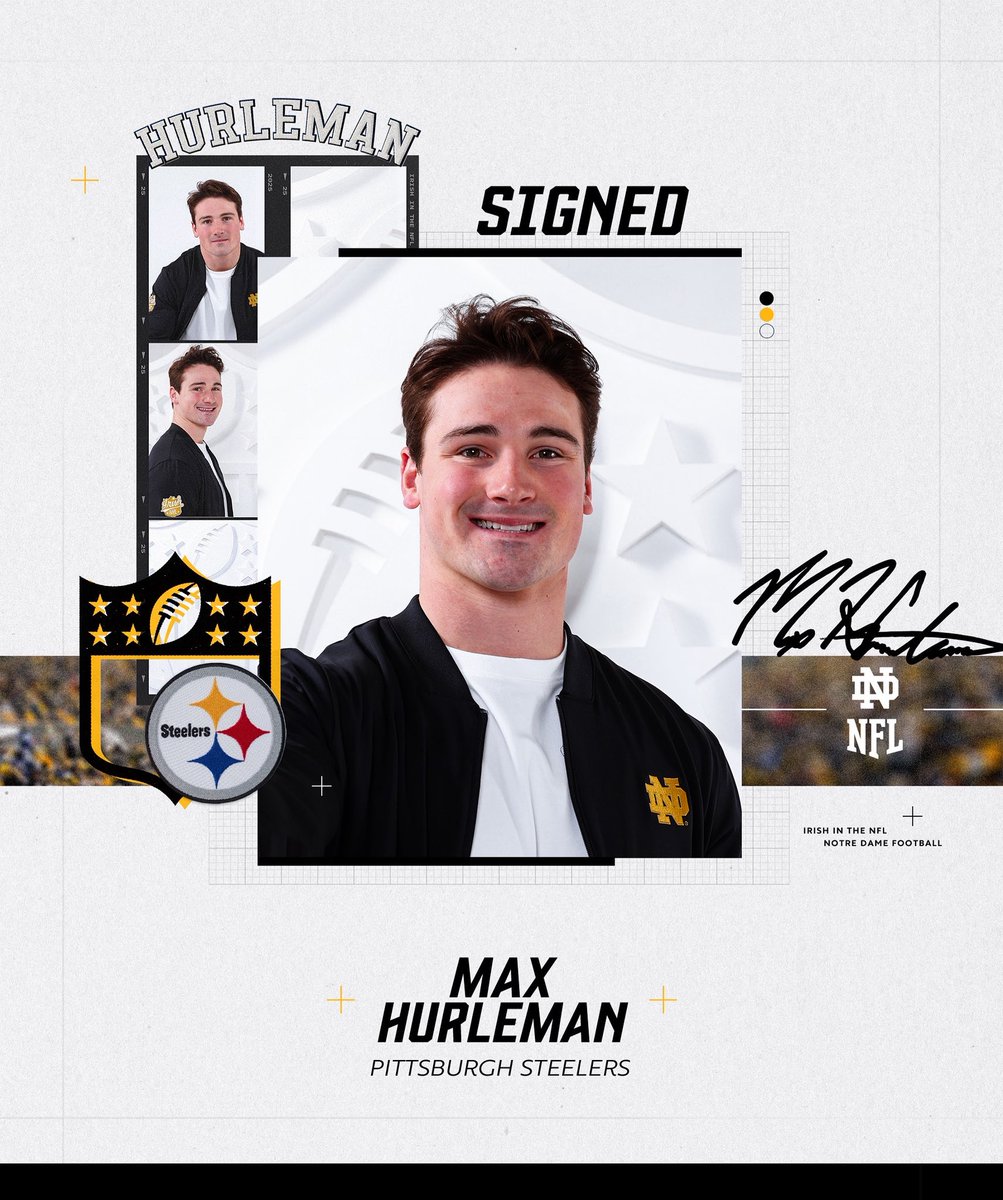 Notre Dame Football (@ndfootball) on Twitter photo A job earned.
Pennsylvania’s own
<a href="/maxhurleman/">Max Hurleman</a> has signed with the <a href="/steelers/">Pittsburgh Steelers</a>
#GoIrish☘️ | #HereWeGo A job earned.
Pennsylvania’s own
<a href="/maxhurleman/">Max Hurleman</a> has signed with the <a href="/steelers/">Pittsburgh Steelers</a>
#GoIrish☘️ | #HereWeGo