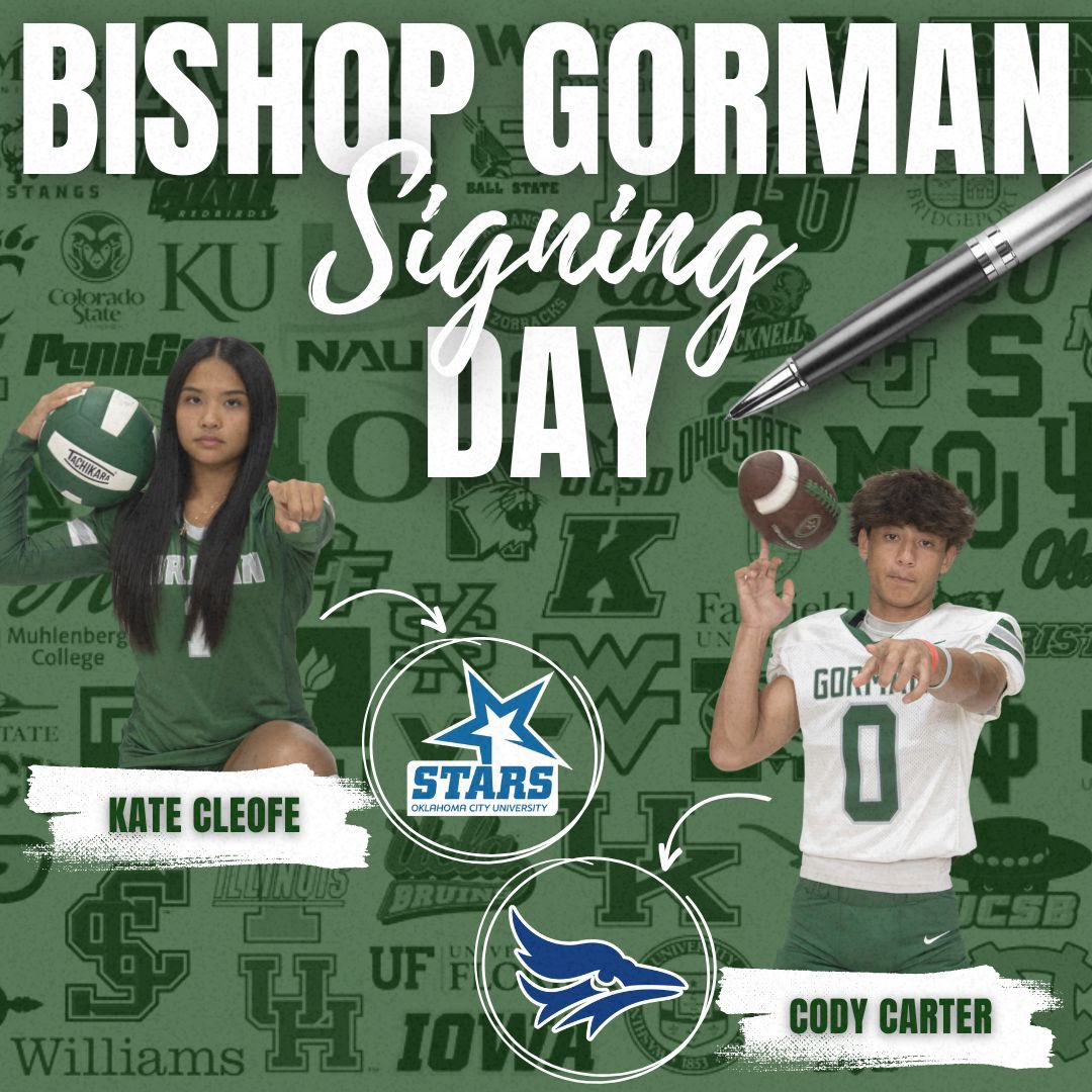 𝓢𝓲𝓰𝓷𝓲𝓷𝓰 𝓓𝓪𝔂 🖊️
Kate Cleofe and Cody Carter will be signing their letter of intent today at 3pm, at Bishop Gorman, to play at the next level📈
#GoCru