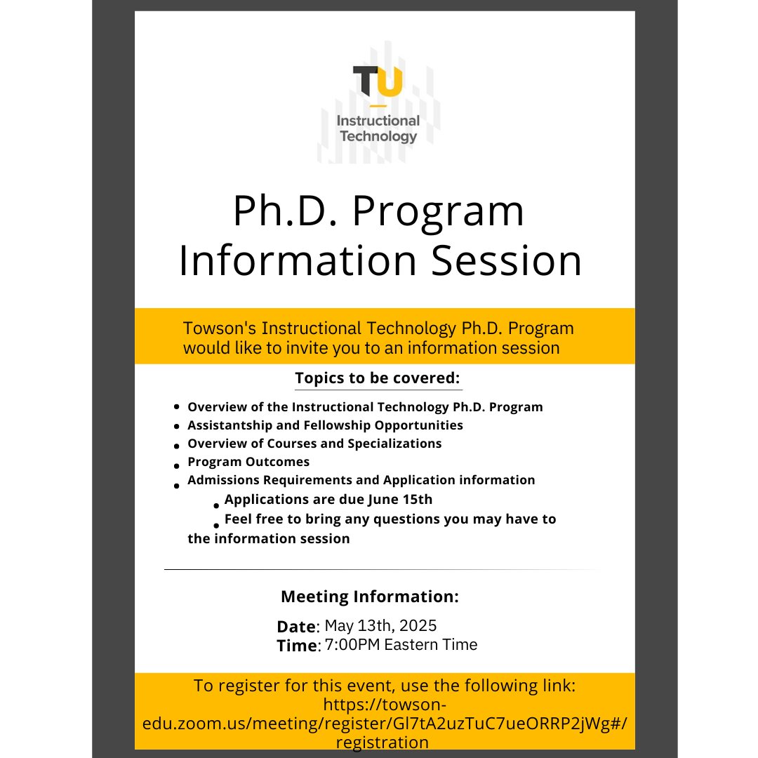 Please join us for the Instructional Technology Ph.D. Program tomorrow at 7pm!