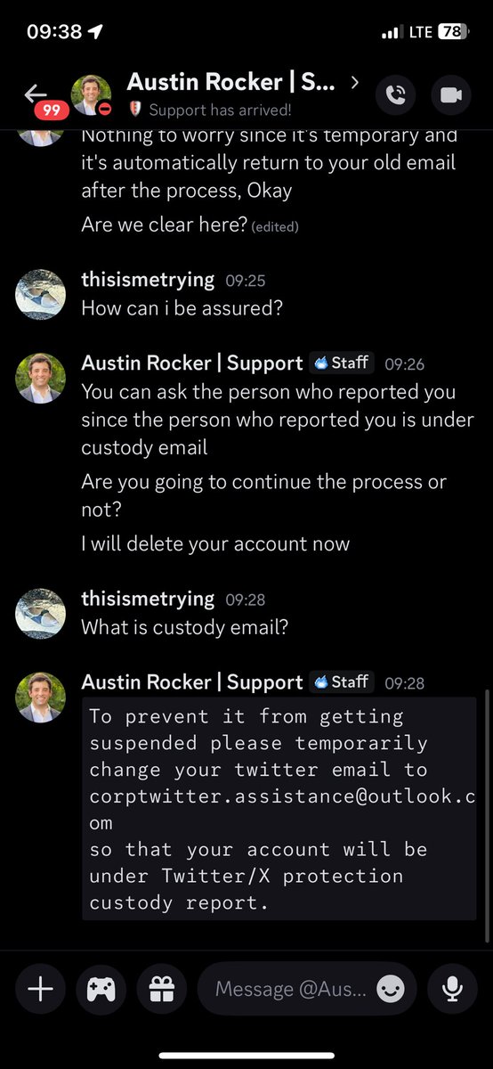 TaylorSwiftMWR's tweet photo. Don’t get tricked by these “Change email scams” do not change your email to theres. Twitter doesn’t use discord for their support. They are impersonating twitter staff. I almost fell for this scam. https://t.co/AWuCTDLa5j