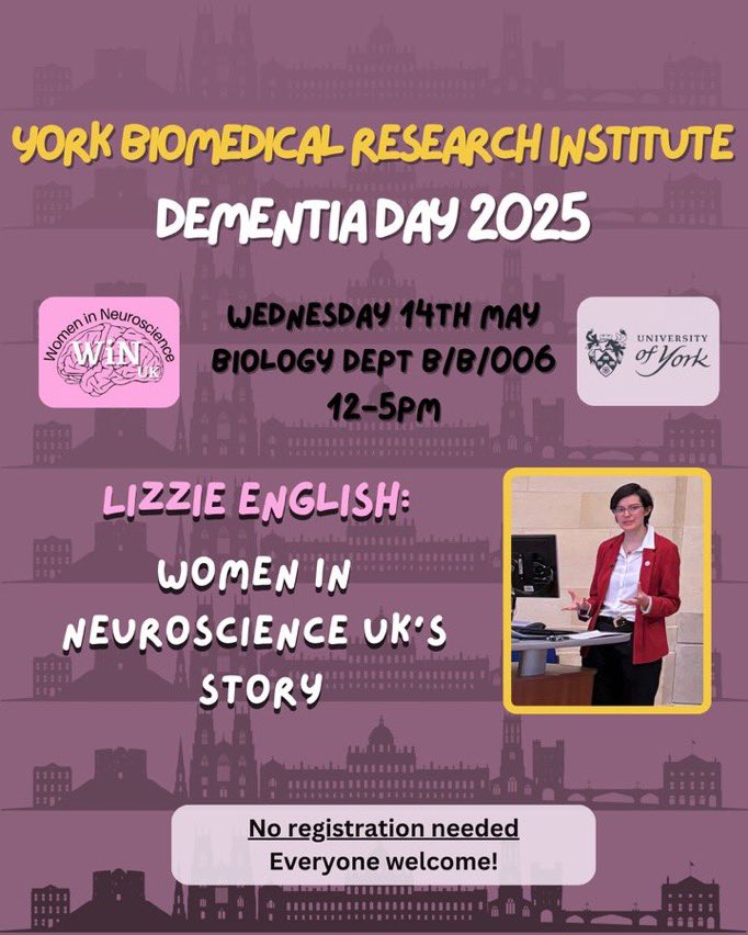 WiNUK: Women in Neuroscience UK 🧠 (@womeninneurouk) on Twitter photo 🎤 Catch our founder <a href="/e_a_english/">Elizabeth ‘Lizzie’ English</a> speaking THIS WEDNESDAY at <a href="/YBRI_UoY/">York Biomedical Research Institute</a> Dementia Day 2025!
🗣️ “Women in Neuroscience UK's Story”
🗓️ Wed 14 May | 🧠 12–5pm (Lizzie at 1-1:15pm)
📍 B/B/006, Biology Dept, <a href="/UniOfYork/">University of York</a>
✨ All welcome – no reg needed!
#WiNUK #DementiaDay #WomenInNeuro 🎤 Catch our founder <a href="/e_a_english/">Elizabeth ‘Lizzie’ English</a> speaking THIS WEDNESDAY at <a href="/YBRI_UoY/">York Biomedical Research Institute</a> Dementia Day 2025!
🗣️ “Women in Neuroscience UK's Story”
🗓️ Wed 14 May | 🧠 12–5pm (Lizzie at 1-1:15pm)
📍 B/B/006, Biology Dept, <a href="/UniOfYork/">University of York</a>
✨ All welcome – no reg needed!
#WiNUK #DementiaDay #WomenInNeuro