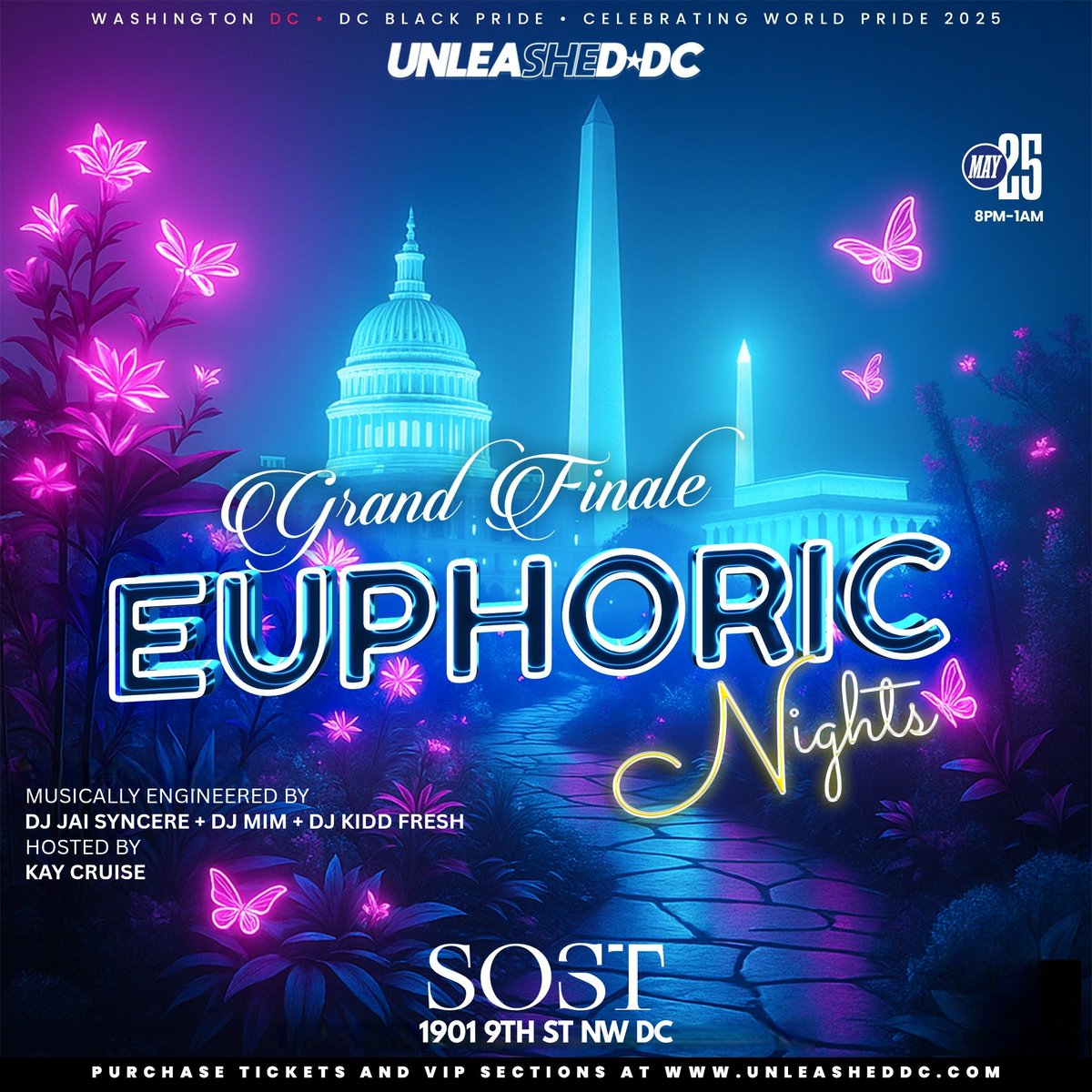 UnleashedDC's tweet image. We are closing out our DC BLACK PRIDE 2025 Weekend at SOST - DC&apos;s newest &amp;amp; hottest Black owned lounge!! 

Sun, May 25th 8p-1a // 3 levels + sky level // 3 DJs: @DjJaiSyncere @DJMIMDC @DJKiddFresh_ 

Tix/VIP Tables: UnleashedDC.com