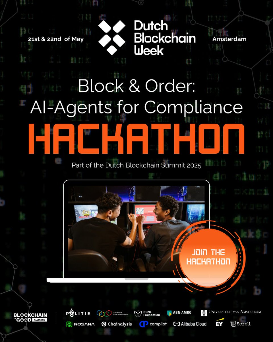 Scroll (@scroll_zkp) on Twitter photo Amsterdam: calling all builders! 🛠️
Join us for the <a href="/DutchBlockWeek/">Dutch Blockchain Week</a> Hackathon (May 21-22) to bring your AI+compliance ideas to life.
Two days.
Real problems.
Direct feedback from industry leaders, including our team. Amsterdam: calling all builders! 🛠️
Join us for the <a href="/DutchBlockWeek/">Dutch Blockchain Week</a> Hackathon (May 21-22) to bring your AI+compliance ideas to life.
Two days.
Real problems.
Direct feedback from industry leaders, including our team.