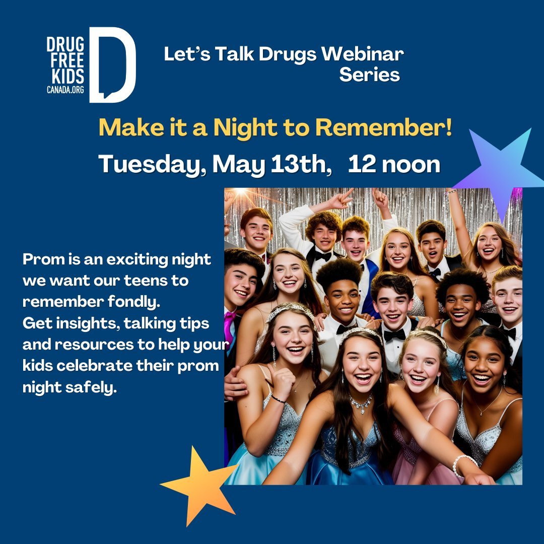 SubstanceTalk's tweet image. 🌟 Your teen's Prom night should be a celebration - not a risk!
Join our free Let’s Talk Drugs webinar tomorrow and get tips for helping your teen celebrate safely.  Register here! 
drugfreekidscanada.org/support/webina…
 #PromSafety  #SafeProm #ParentingTips #PromNight2025 #HealthyChoices