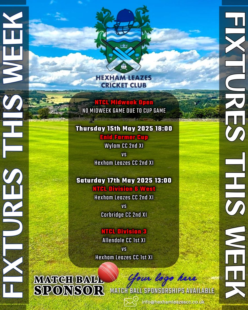 🏏 FIXTURES THIS WEEK 🏏