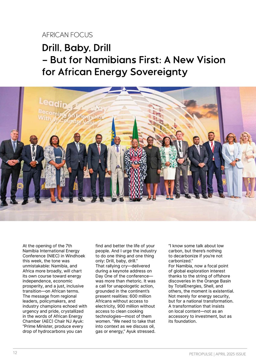 ThePetroPulse's tweet image. #AprilIssue: Namibia must drill for Namibians first. NJ Ayuk makes a bold case for local energy control and African sovereignty in the oil and gas sector. A must-read. #AfricaEnergy #Namibia #LocalContent