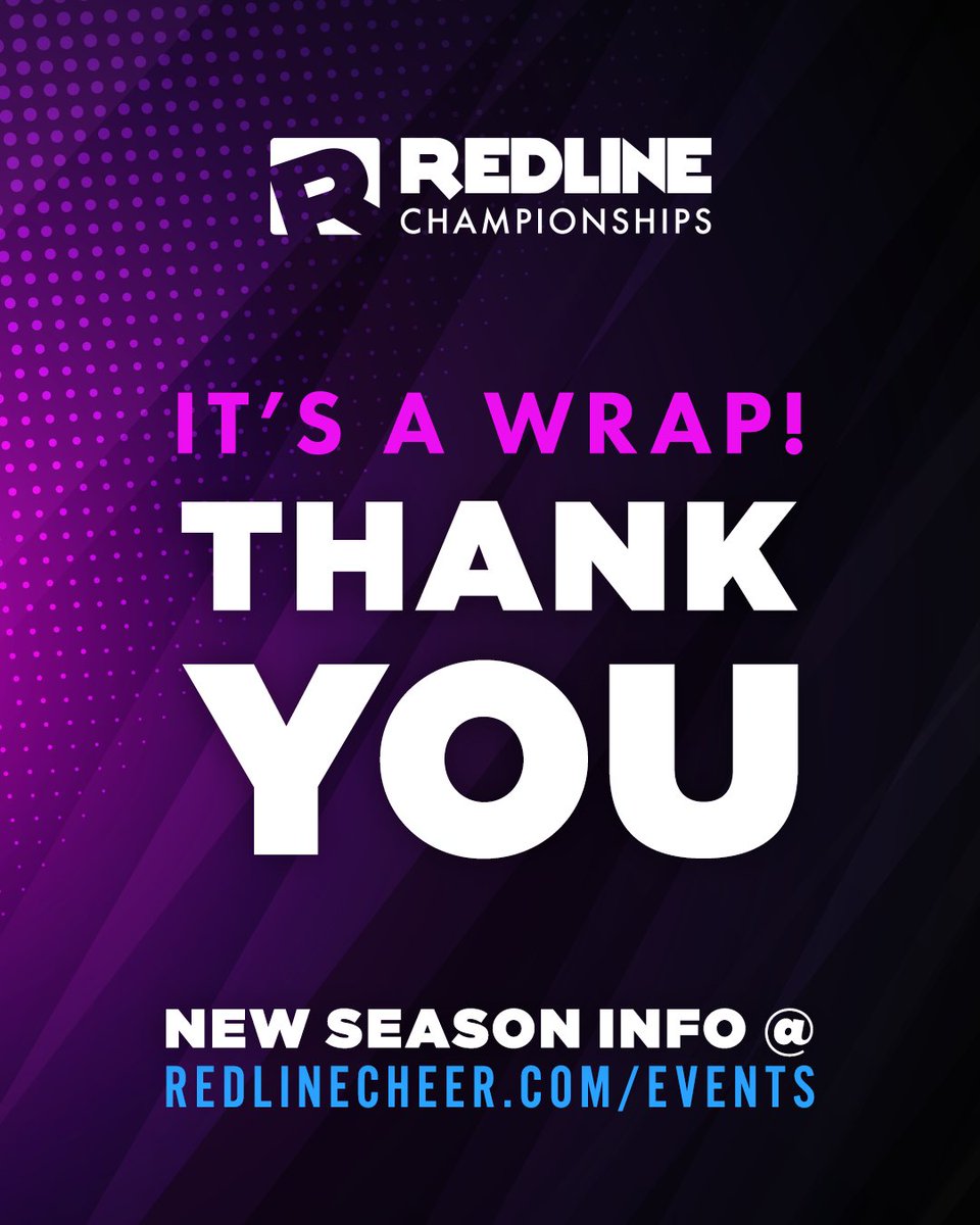 That's a wrap on an INCREDIBLE season! 🏆 From all of us at Redline Cheer &amp; Dance Co., we extend our heartfelt THANK YOU to every gym owner, coach, athlete, and family who attended Redline!

See the NEW SEASON at redlinecheer.com/events and secure your spot today.