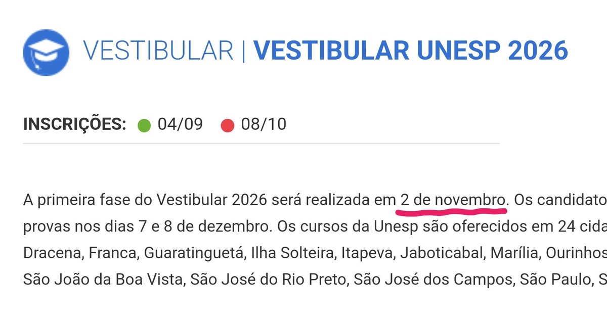 interpretaenem's tweet image. Vestibular da UNESP não será na véspera do ENEM, galera... tudo sob controle! Trocaram de feriado e foram pra 02/11!

Link da notícia:
vunesp.com.br/VNSP2504