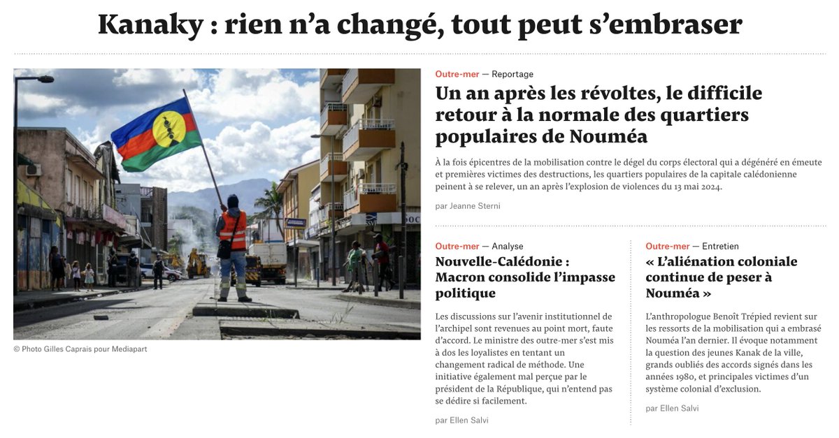 Kanaky-Nouvelle-Calédonie : rien n’a changé, tout peut s’embraser. Notre édition spéciale sur Mediapart, un an après les révoltes. mediapart.fr/journal/france…