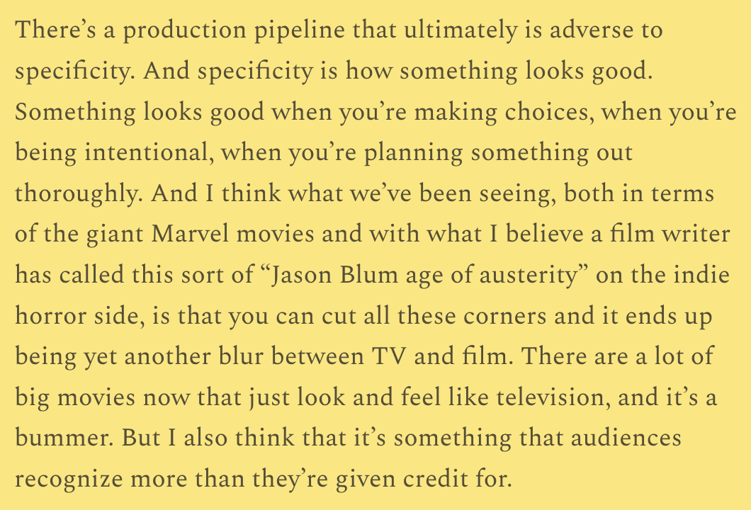 New anonymous interview on my weblog, this time with an indie producer. We mostly discuss low-budget filmmaking but they had some interesting thoughts on why movies generally look worse than they did 15 years ago