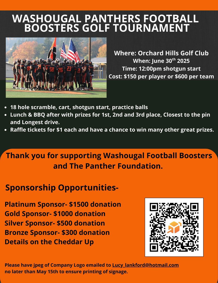 Our annual golf tournament is back! Such a fantastic opportunity to support local athletics, all while getting to hit the greens. my.cheddarup.com/c/2025-golf-to…