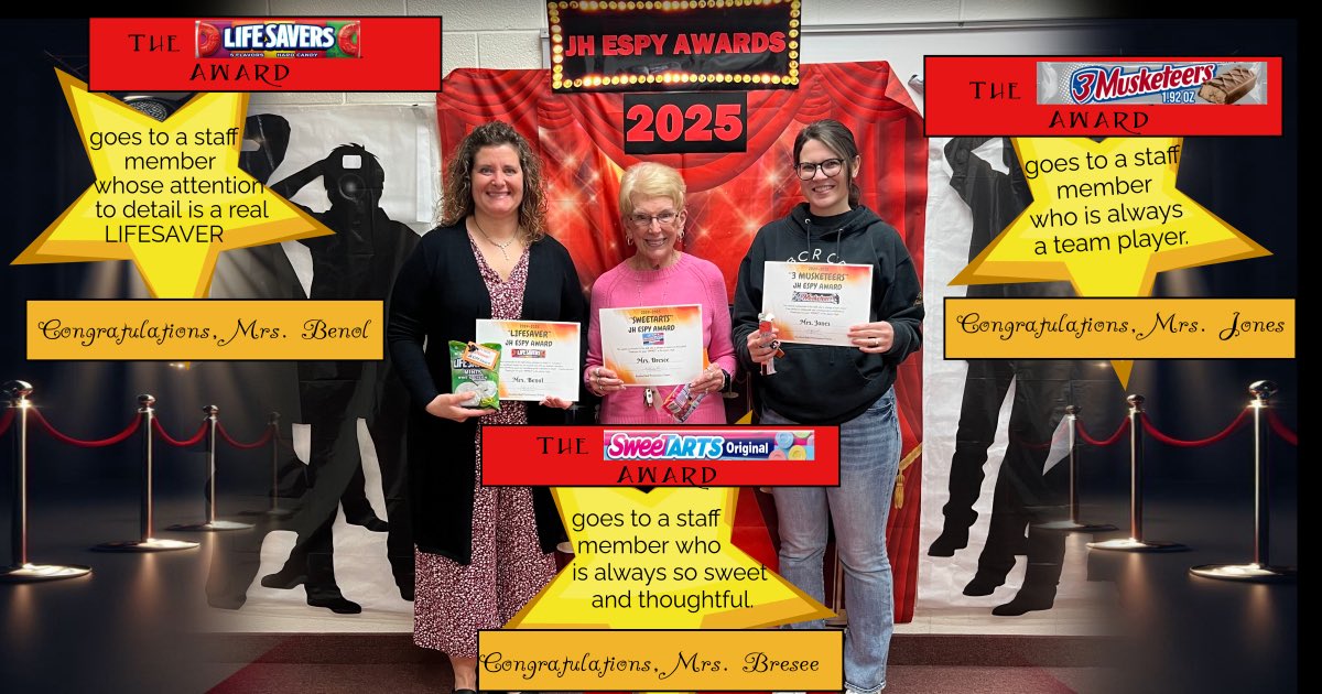 HCJuniorHigh (@hcjuniorhigh) on Twitter photo Part of Faculty-Staff Appreciation Week, our 2nd annual ESPY Awards were announced. These Excellent Staff Performance Yearly awards went to Ms. Benol, Mrs. Bresee & Mrs. Jones! #IMPACT360 <a href="/HCSDHuskies/">Kelly S Hess</a> Part of Faculty-Staff Appreciation Week, our 2nd annual ESPY Awards were announced. These Excellent Staff Performance Yearly awards went to Ms. Benol, Mrs. Bresee & Mrs. Jones! #IMPACT360 <a href="/HCSDHuskies/">Kelly S Hess</a>