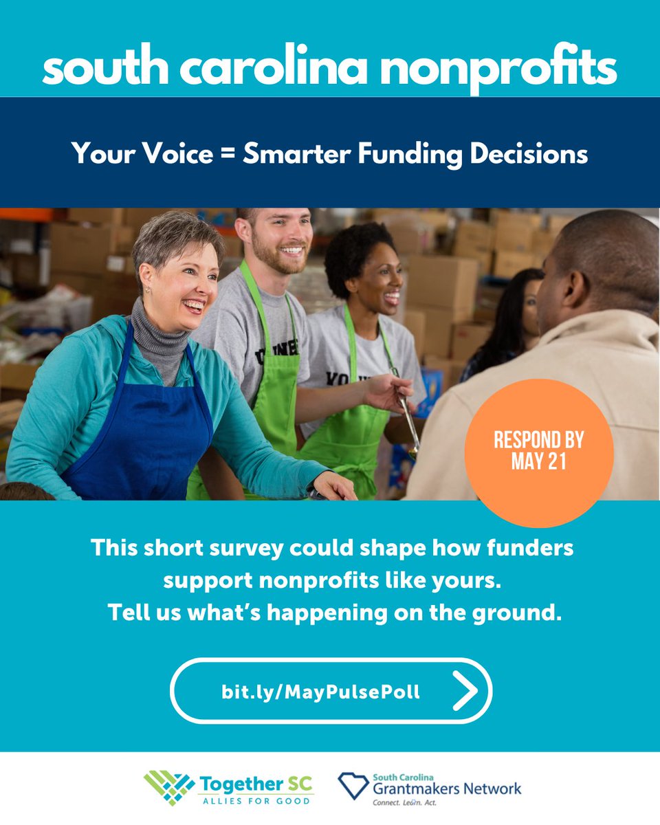 Your voice matters! Take this survey to share how federal policy and funding changes are currently impacting your organization's operations, staffing, and sustainability.

Take the Survey: bit.ly/3EHND9q

#SCPulsePoll #FederalFunding #SCGrantmakersNetwork #TogetherSC