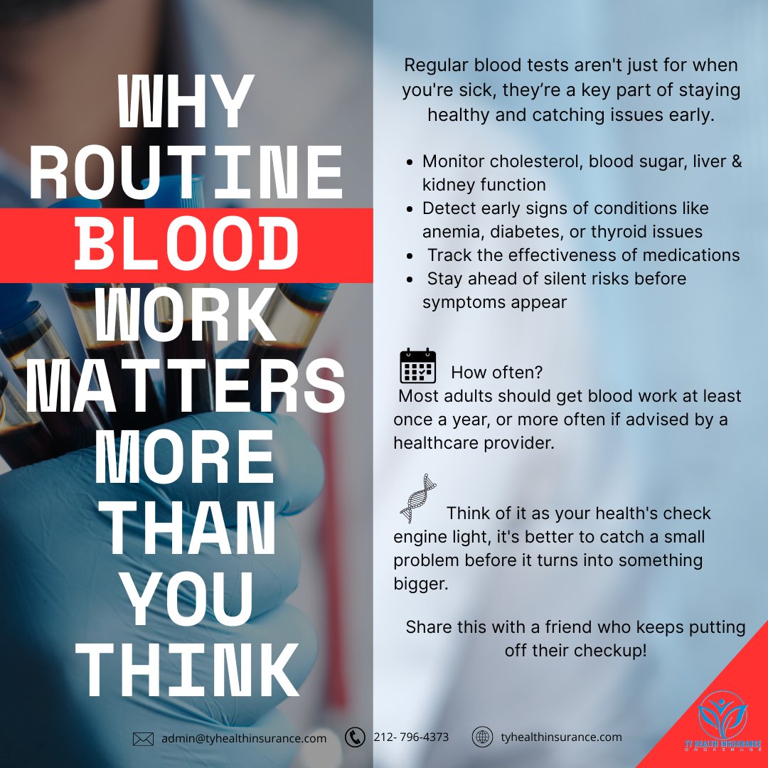TYHealthIns's tweet image. #RoutineBloodWork #healthinsurance #tyhealthinsurance
