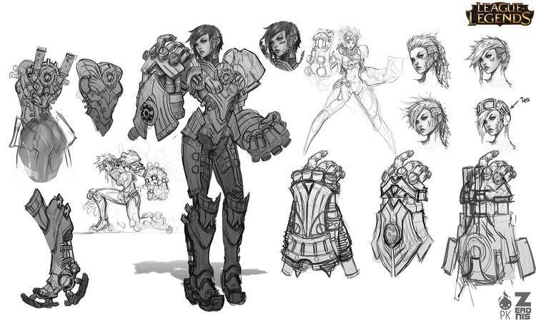 zeronisART's tweet image. When I was iterating on VI, initially she was going to be a fan girl and hex tech assistant of Jayce, this version is her with Ironman like hex tech powered suit. Before going with just gauntlets only. Fun memories designing her! I always imagined her as a main protagonist!…