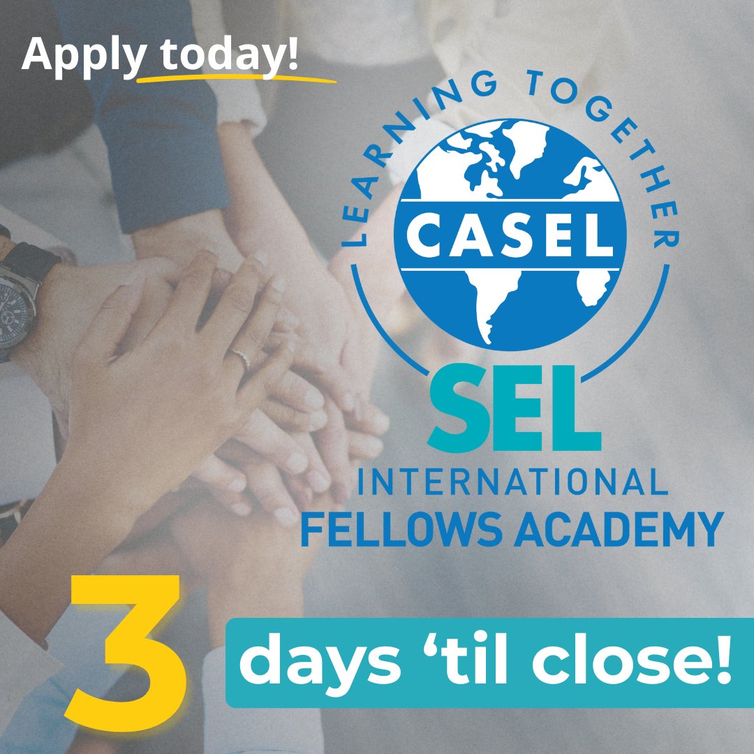 caselorg's tweet image. JUST 3 DAYS LEFT to apply for the International SEL Fellows Academy! Join our global community of scholars, educators, and leaders who are taking social and emotional learning worldwide.
bit.ly/3R0j69k