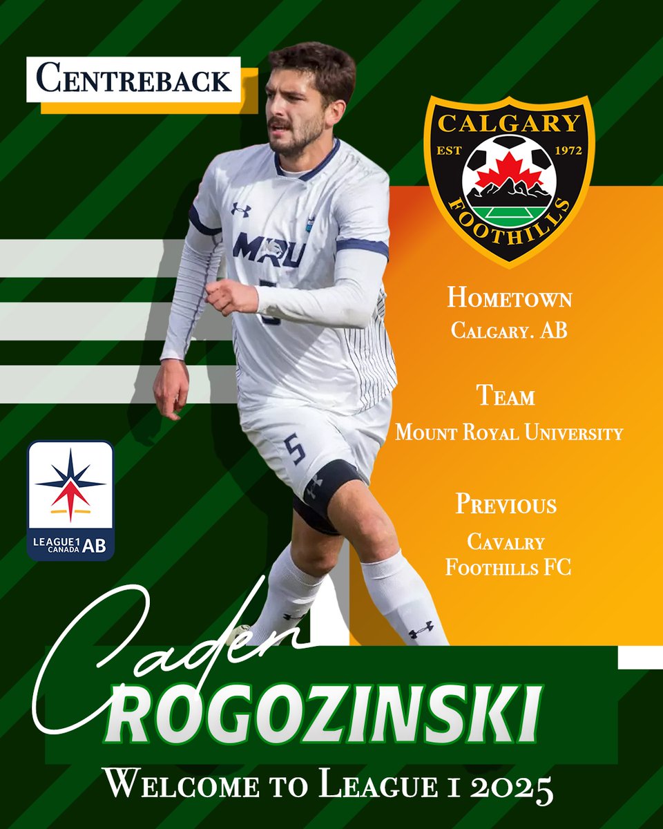 Welcome to Foothills, Caden Rogozinski! 💪⚽

A rock at the back, Caden was Canada West Defensive Player of the Year &amp; a 2x CPL U SPORTS Draft pick. With League1 experience in ON &amp; BC, he brings serious strength to our 2025 squad!

#FoothillsFC #League1Alberta #YYCSoccer
