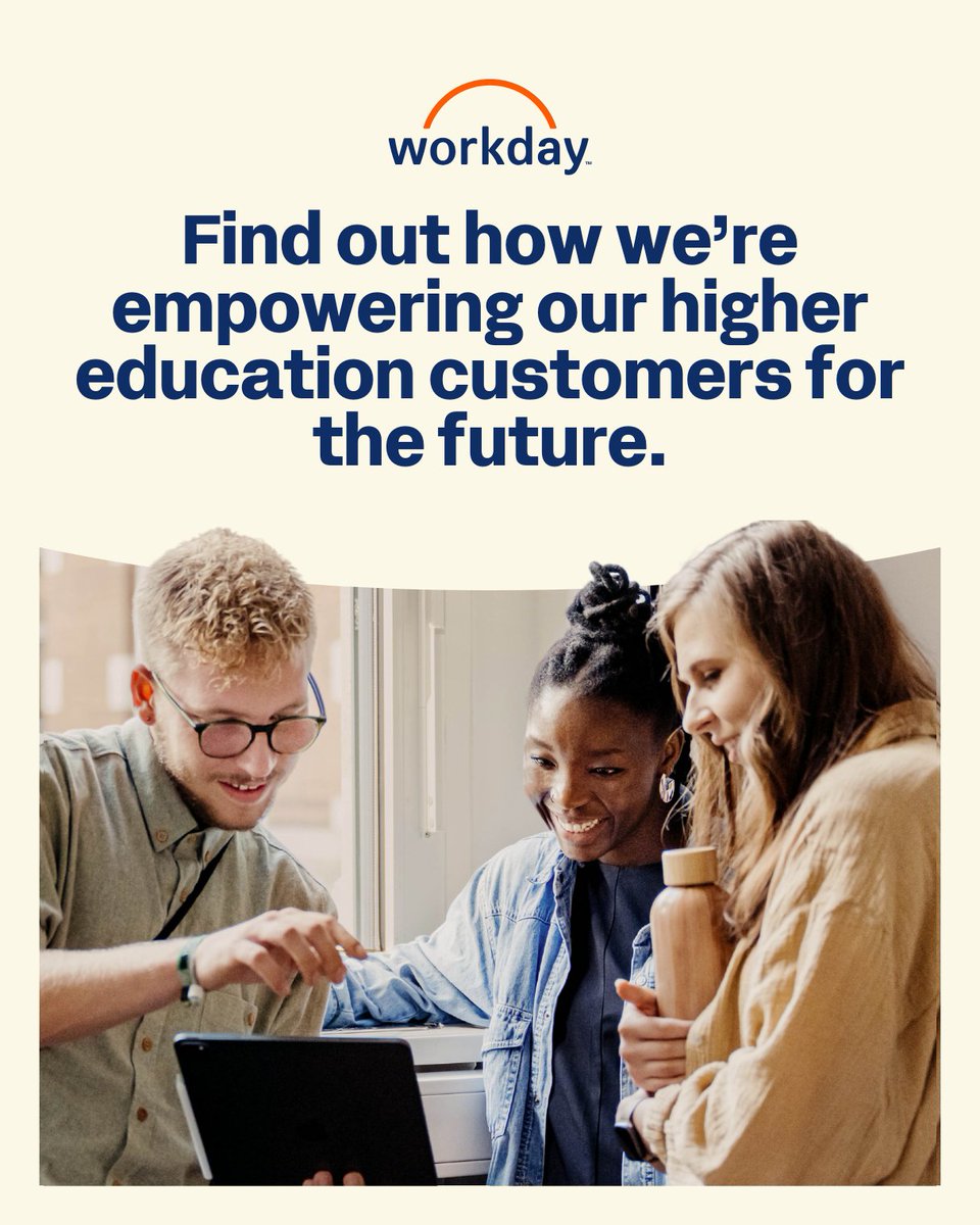 Workday's tweet image. In a recent survey, 74% of Higher Ed leaders said changing student demographics—including the decline of traditionally-aged students—is a significant challenge. Discover how we can help: w.day/3GPaUqx