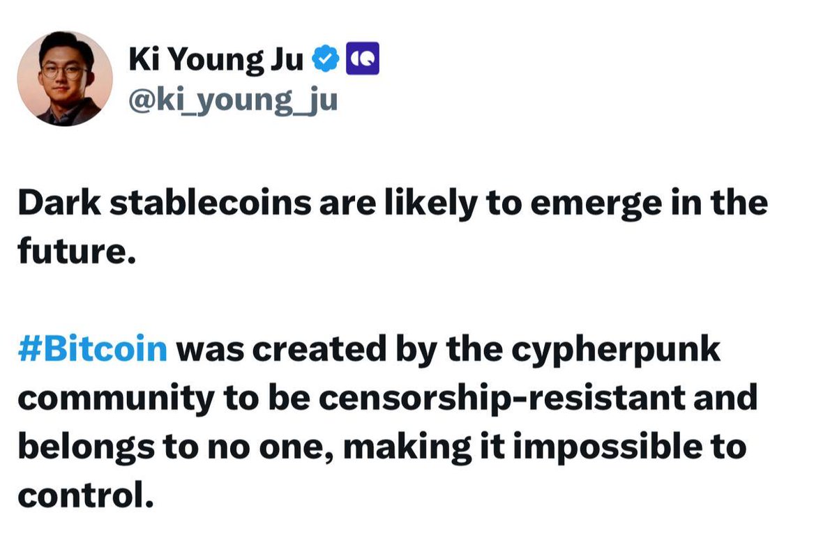 🚨 BREAKING: "Il CEO di CryptoQuant avverte: l'aumento del controllo governativo sui stablecoin tradizionali potrebbe favorire la crescita dei dark stablecoin."
