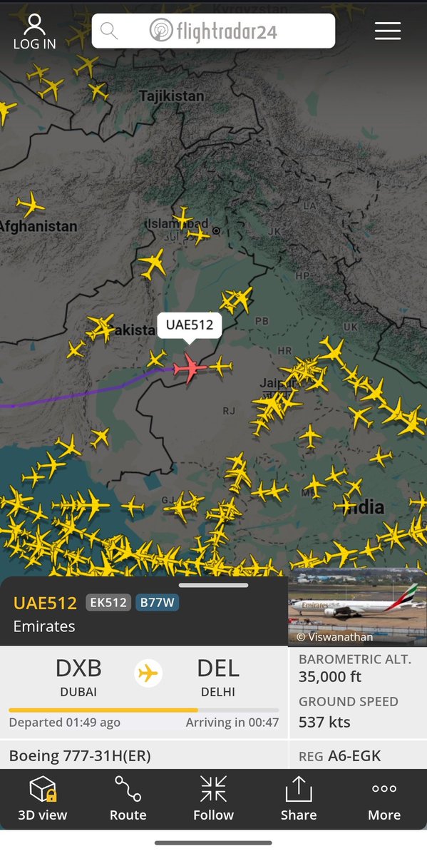 sai_kunchala's tweet photo. I thought no flights to and from  India can use Pakistani air space 🤔? https://t.co/wEERpm80dM