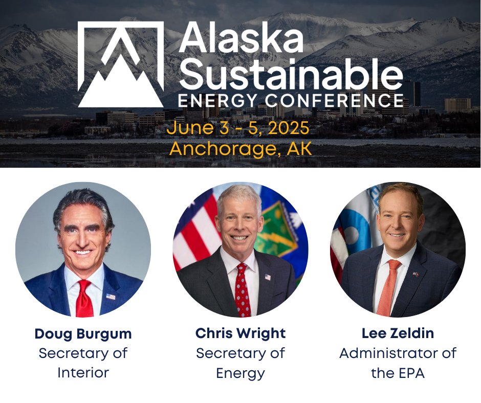 I’m excited to announce <a href="/SecretaryBurgum/">Secretary Doug Burgum</a>  <a href="/SecretaryWright/">Secretary Chris Wright</a>  and <a href="/epaleezeldin/">Lee Zeldin</a> will be joining me at the <a href="/AKEnergyConf/">Alaska Sustainable Energy Conference</a> . I’m thankful we have an administration in the <a href="/WhiteHouse/">The White House</a> that recognizes Alaska’s unique value. I look forward to showing everyone at the conference Alaska’s