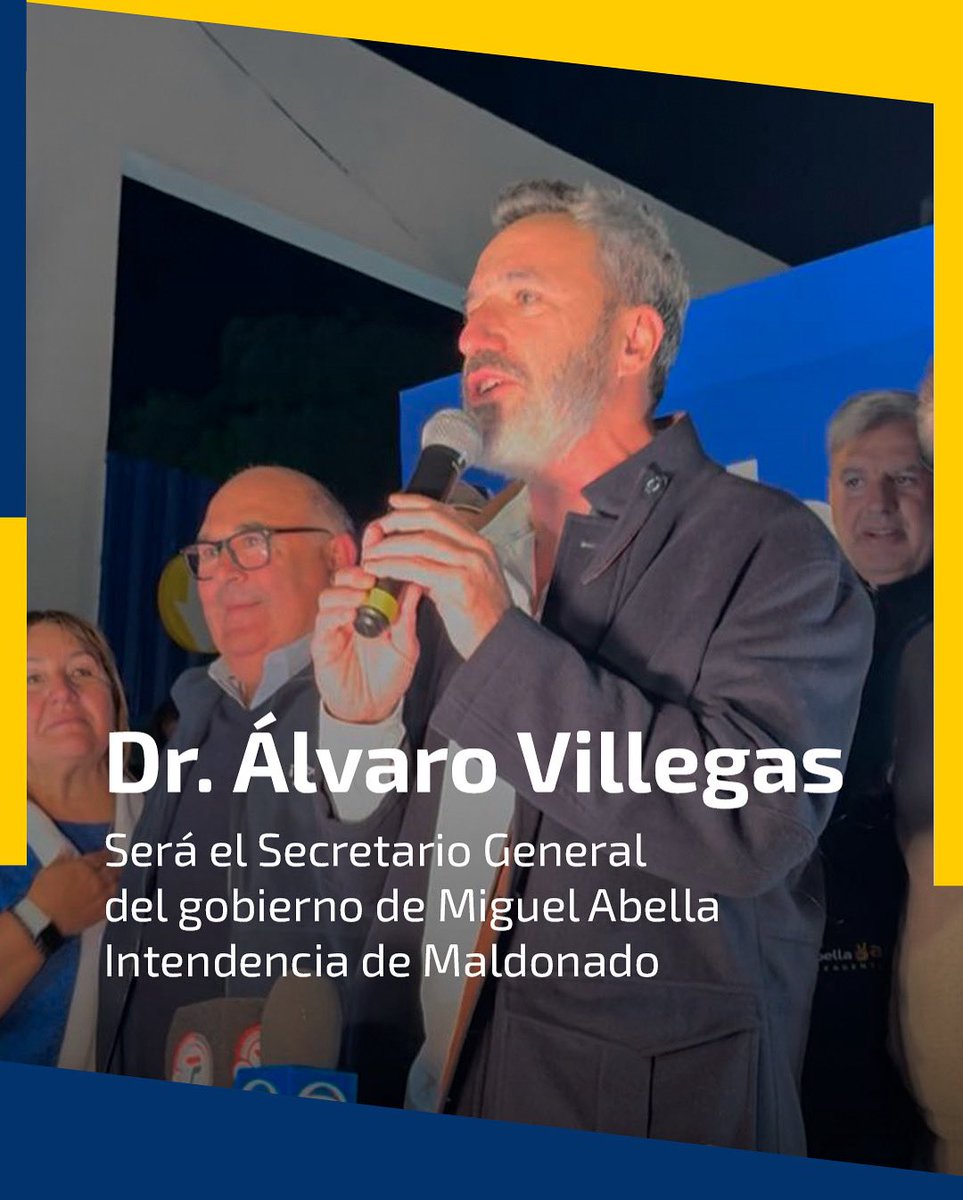 Mi Secretario General va a ser el Dr. Álvaro Villegas. Él se encargará de la transición que comenzará  mañana.

Álvaro Villegas , es Doctor en Derecho y Ciencias Sociales egresado de la Universidad de la República.
Desempeñó los cargos de Pro Secretario General y Secretario