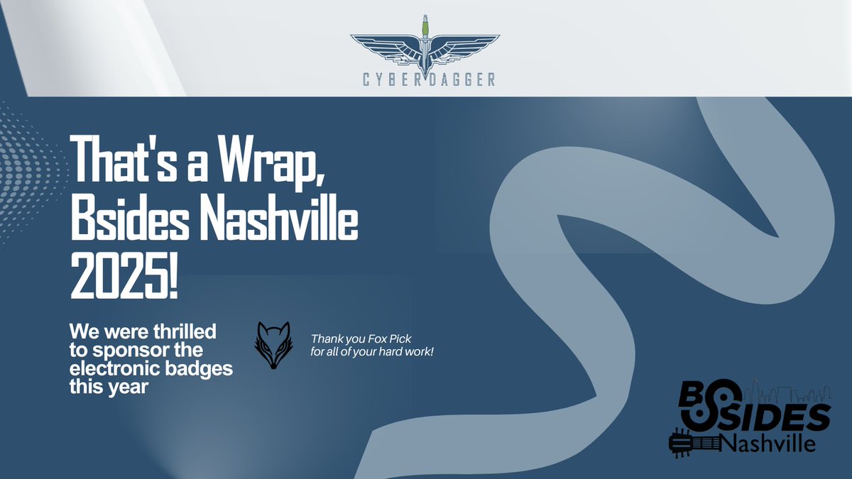 CyberDagger (@cyberdaggersec) on Twitter photo Just wrapped up an awesome time at #BsidesNashville! We were thrilled to sponsor the electronic badges this year. It's always fantastic connecting with the infosec community. Check out the event highlights! bsidesnash.org #Cybersecurity #InfoSec #Community <a href="/bsidesnash/">BSides Nashville</a> Just wrapped up an awesome time at #BsidesNashville! We were thrilled to sponsor the electronic badges this year. It's always fantastic connecting with the infosec community. Check out the event highlights! bsidesnash.org #Cybersecurity #InfoSec #Community <a href="/bsidesnash/">BSides Nashville</a>