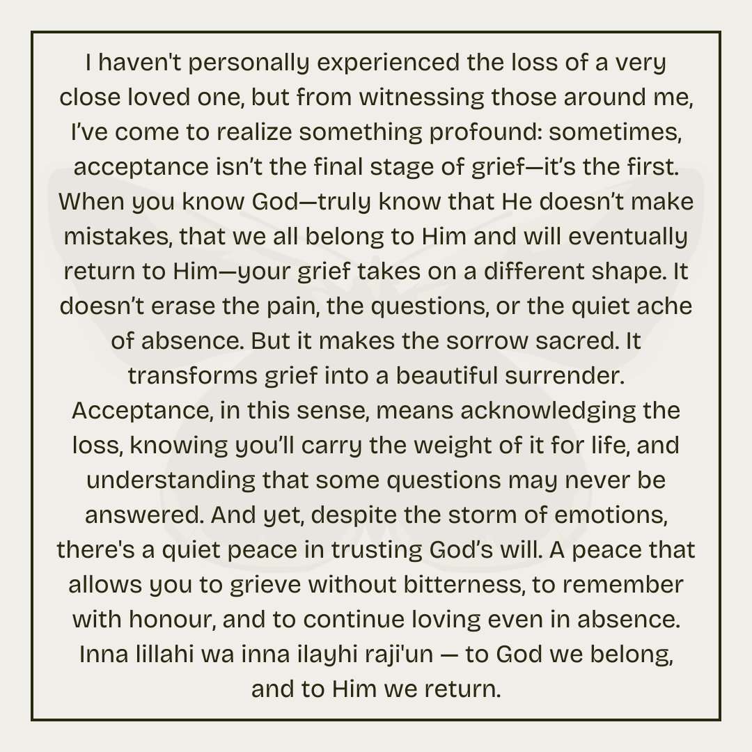 Day 98/100 

" Sometimes, acceptance isn’t the final stage of grief—it’s the first."

#griefandloss #acceptance #100wordproject