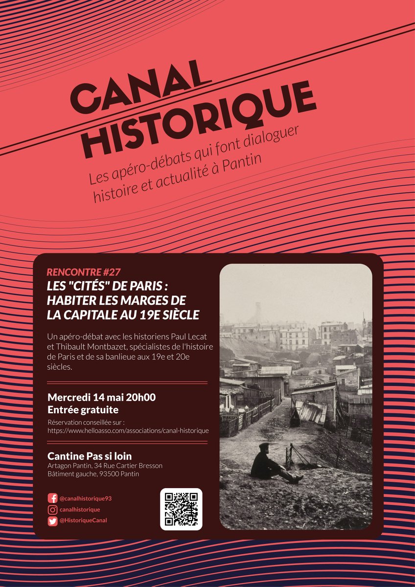 Canal Historique (@historiquecanal) on Twitter photo Mercredi 14 mai, 20h-22h, à la Cantine Pas Si Loin de Pantin, rencontre et débat pour tou.te.s avec les historiens Paul Lecat et <a href="/montbazet1/">Thibault Montbazet</a>. Ils viendront nous parler des "cités" de Paris et réfléchir sur les marges au XIXe. Venez nombreux.ses !
#TeamHG #HGGSP #Pantin Mercredi 14 mai, 20h-22h, à la Cantine Pas Si Loin de Pantin, rencontre et débat pour tou.te.s avec les historiens Paul Lecat et <a href="/montbazet1/">Thibault Montbazet</a>. Ils viendront nous parler des "cités" de Paris et réfléchir sur les marges au XIXe. Venez nombreux.ses !
#TeamHG #HGGSP #Pantin