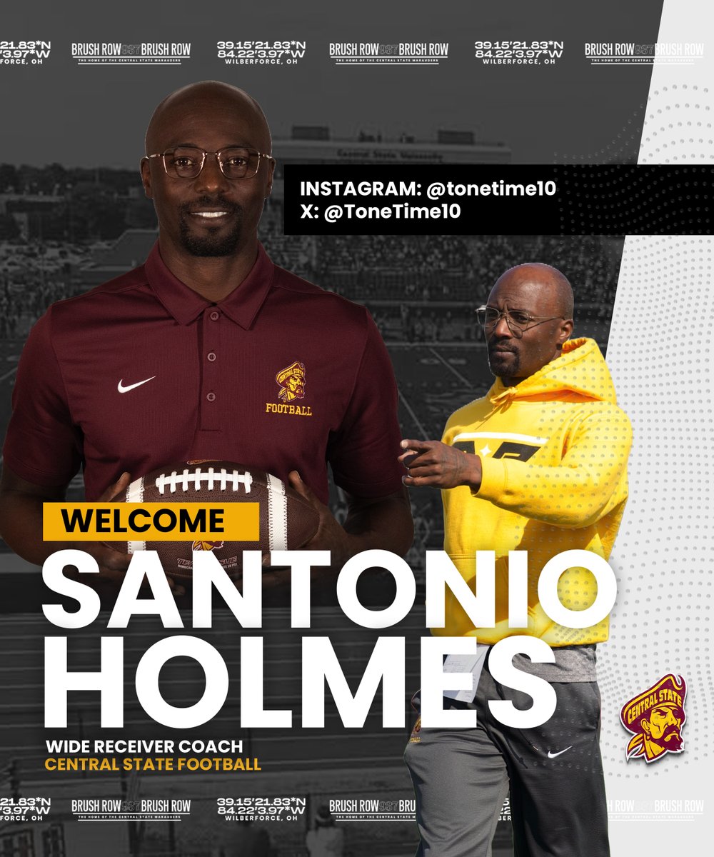 Central State Marauders Football 🏴☠️ (@gomaraudersfb) on Twitter photo HUGE hire for the Central State Marauders!
Super Bowl MVP & NFL veteran Santonio Holmes is joining the staff to lead our wide receivers!
Another elite addition by HC Tony Carter, bringing championship experience and WR excellence to the Yard. <a href="/FootballScoop/">FootballScoop</a> <a href="/steelers/">Pittsburgh Steelers</a> <a href="/nyjets/">New York Jets</a> @nfl HUGE hire for the Central State Marauders!
Super Bowl MVP & NFL veteran Santonio Holmes is joining the staff to lead our wide receivers!
Another elite addition by HC Tony Carter, bringing championship experience and WR excellence to the Yard. <a href="/FootballScoop/">FootballScoop</a> <a href="/steelers/">Pittsburgh Steelers</a> <a href="/nyjets/">New York Jets</a> @nfl