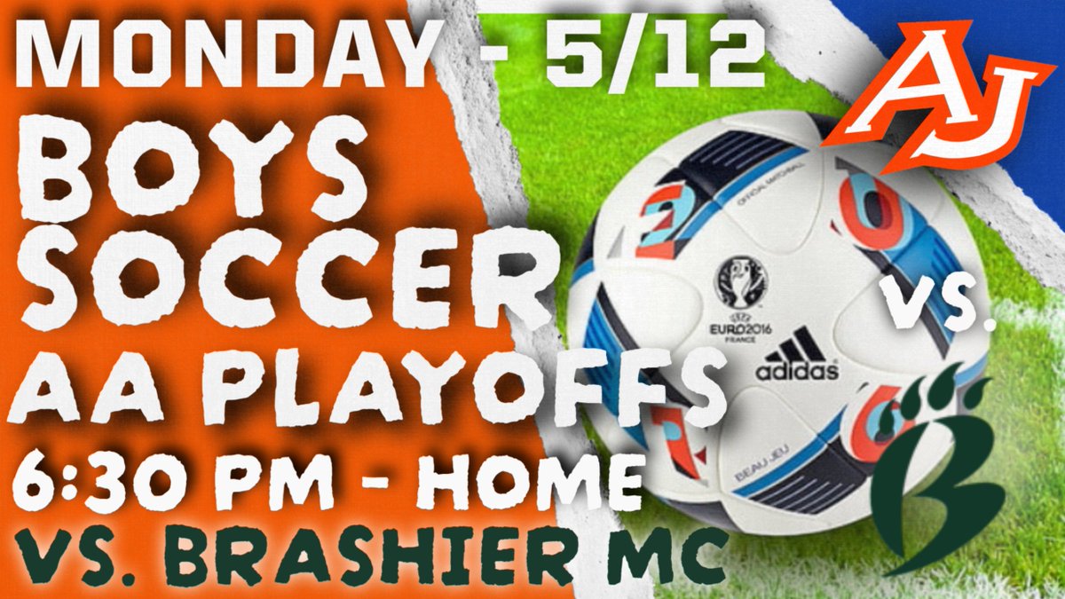 AJ Boys Soccer..... our game has been moved up 30 minutes to work around some of the projected rain and storms tonight. Make sure you plan accordingly for the 6:30 pm start time for our game vs. Brashier Middle College.

#GoVols