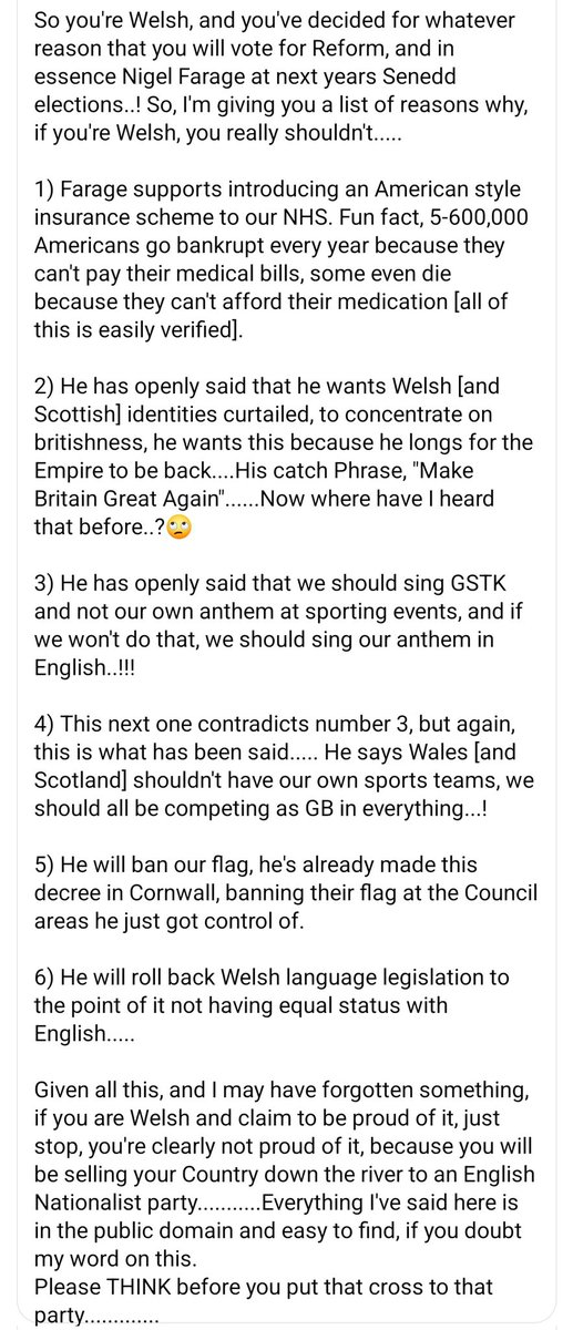 A message to any Welsh person thinking about voting for Reform, especially if you consider yourself Welsh rather than British first.