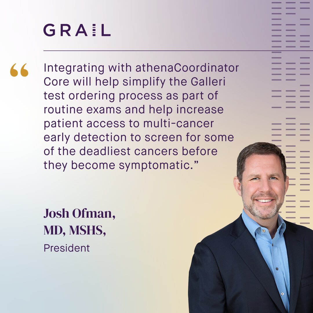 GRAIL (@grailbio) on Twitter photo Today we announced a new partnership with <a href="/athenahealth/">athenahealth</a>, which will offer healthcare providers streamlined ordering of the Galleri multi-cancer early detection (MCED) test. Learn more: bit.ly/3H4bh0h Today we announced a new partnership with <a href="/athenahealth/">athenahealth</a>, which will offer healthcare providers streamlined ordering of the Galleri multi-cancer early detection (MCED) test. Learn more: bit.ly/3H4bh0h
