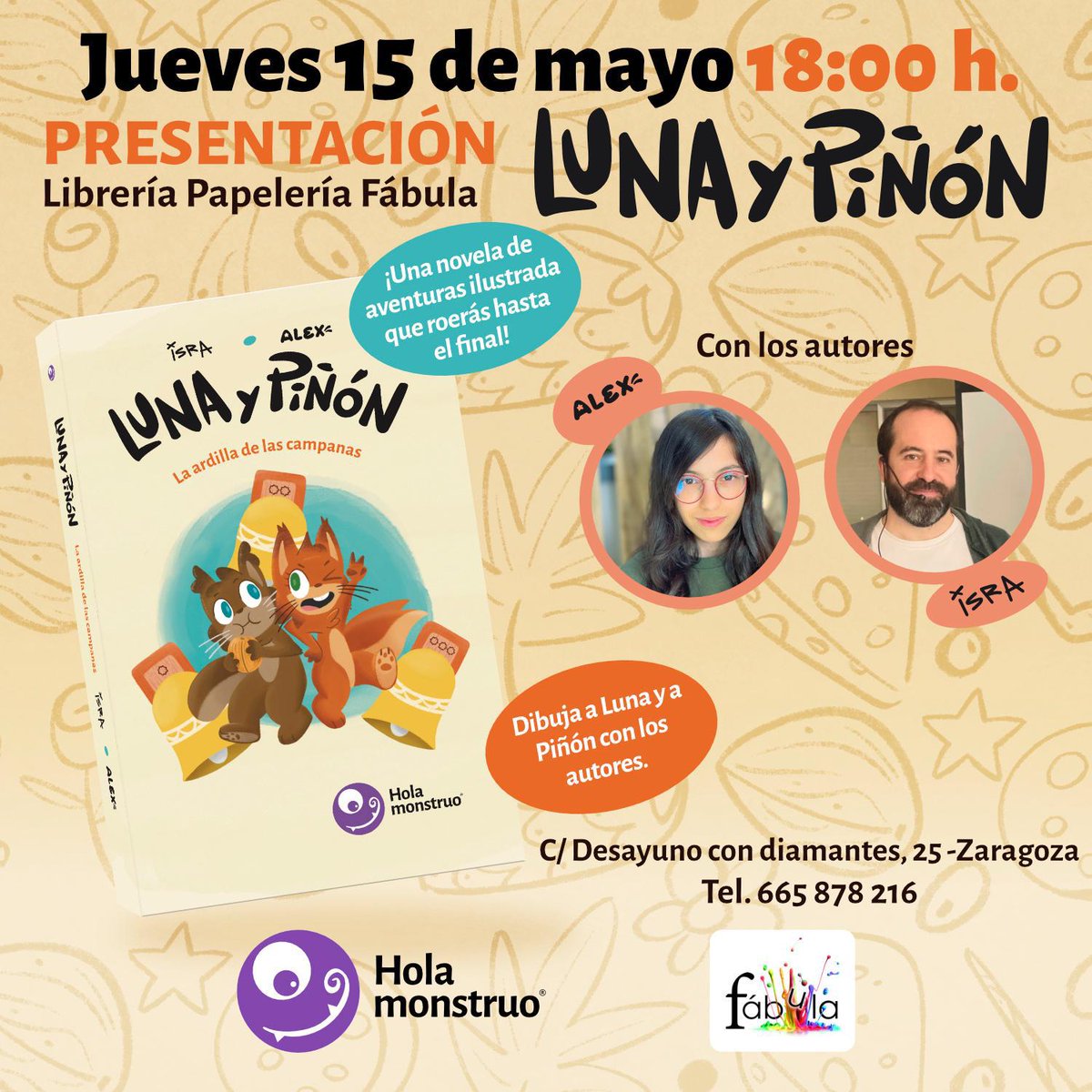 Madres Valdespartera (@mdvaldespartera) on Twitter photo Este jueves 15 de mayo presentación y taller de dibujo del #libro Luna y Piñón de <a href="/holamonstruo/">Editorial Hola monstruo</a> en la papelería Fábula en C/Desayuno con diamantes. ¡No os lo perdáis! #Valdespartera #Zaragoza Este jueves 15 de mayo presentación y taller de dibujo del #libro Luna y Piñón de <a href="/holamonstruo/">Editorial Hola monstruo</a> en la papelería Fábula en C/Desayuno con diamantes. ¡No os lo perdáis! #Valdespartera #Zaragoza