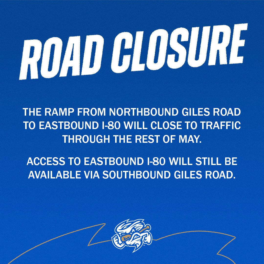 IMPORTANT: Road closures could impact your travel to and from Werner Park. 

The ramp from Northbound Giles Road to Eastbound I-80 will close to traffic through the rest of May.