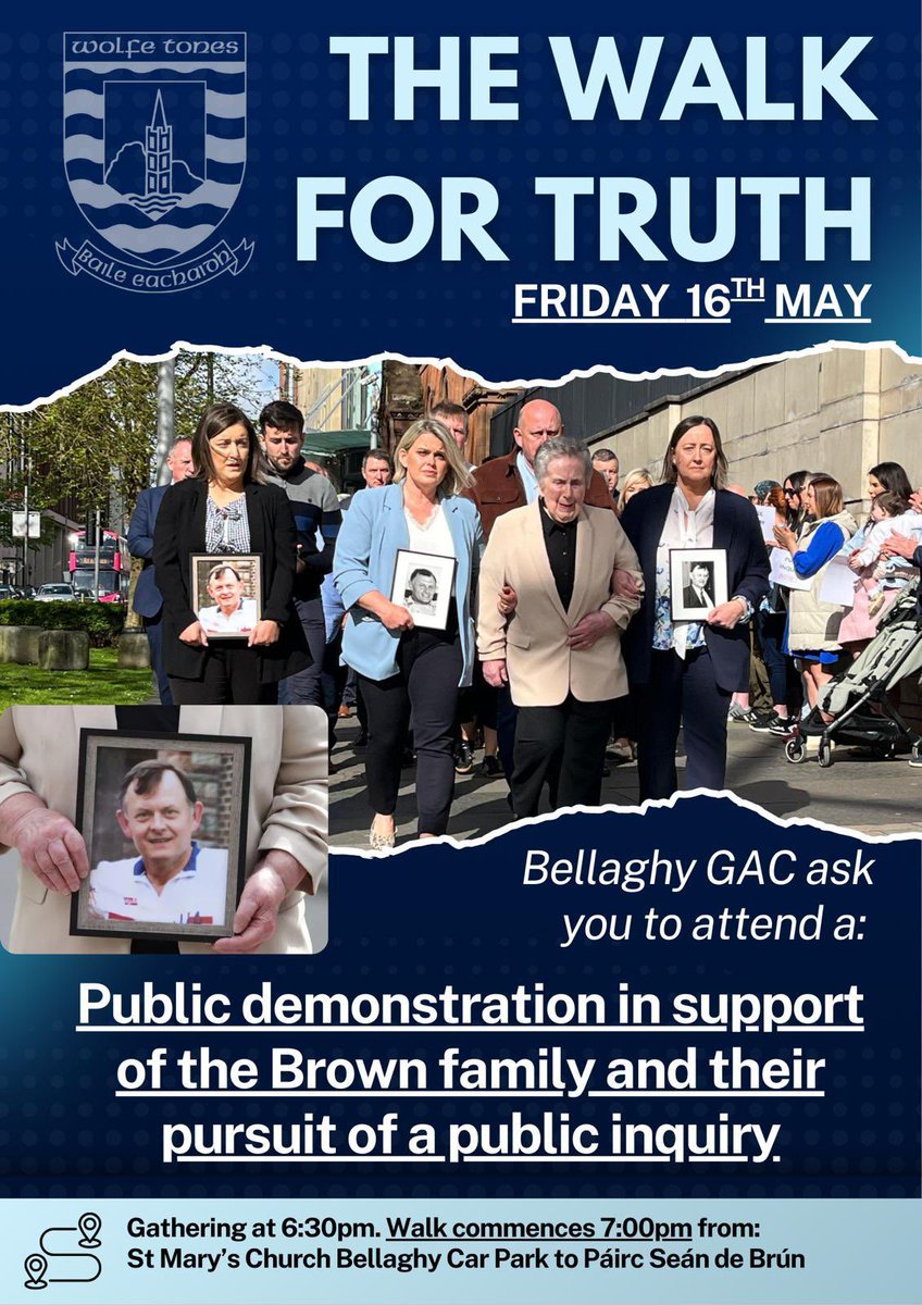 We are in full support of the Brown Family and <a href="/BellaghyGAC/">Bellaghy Wolfe Tones GAC</a> in their search for justice for the murder of Sean Brown.
