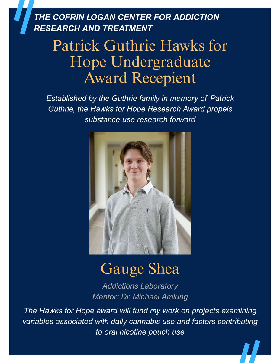 🎉🎉Gauge Shea has been selected as this year's recipients of the Patrick Guthrie Hawks for Hope Research! They will be conducting substance use research under the mentorship of CLC faculty. 

Congratulations Gauge! 🥳