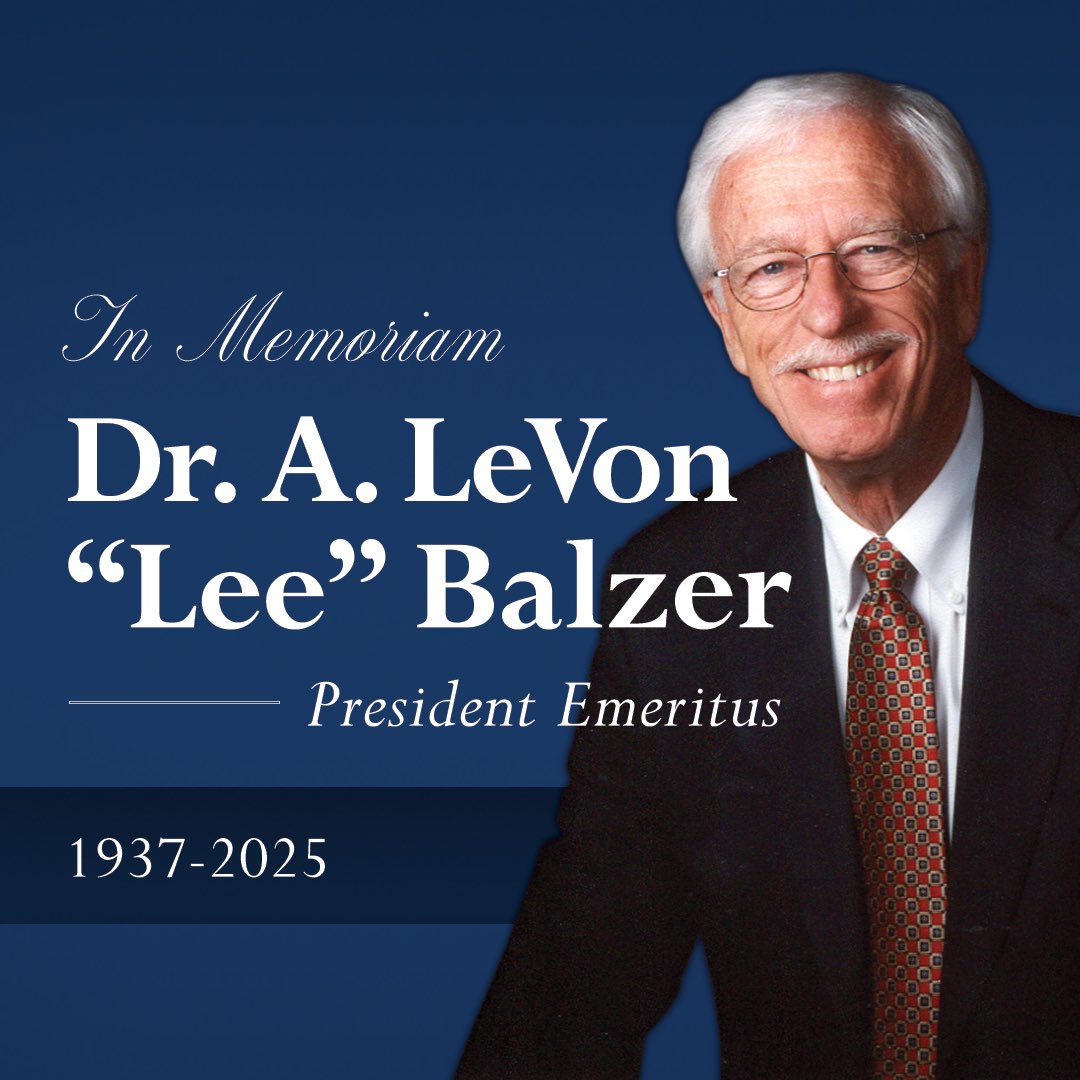 Honoring Dr. Lee Balzer, JBU president (1994–2004). His legacy shaped the JBU we know today. 💙 Read more at jbu.edu/leebalzer.