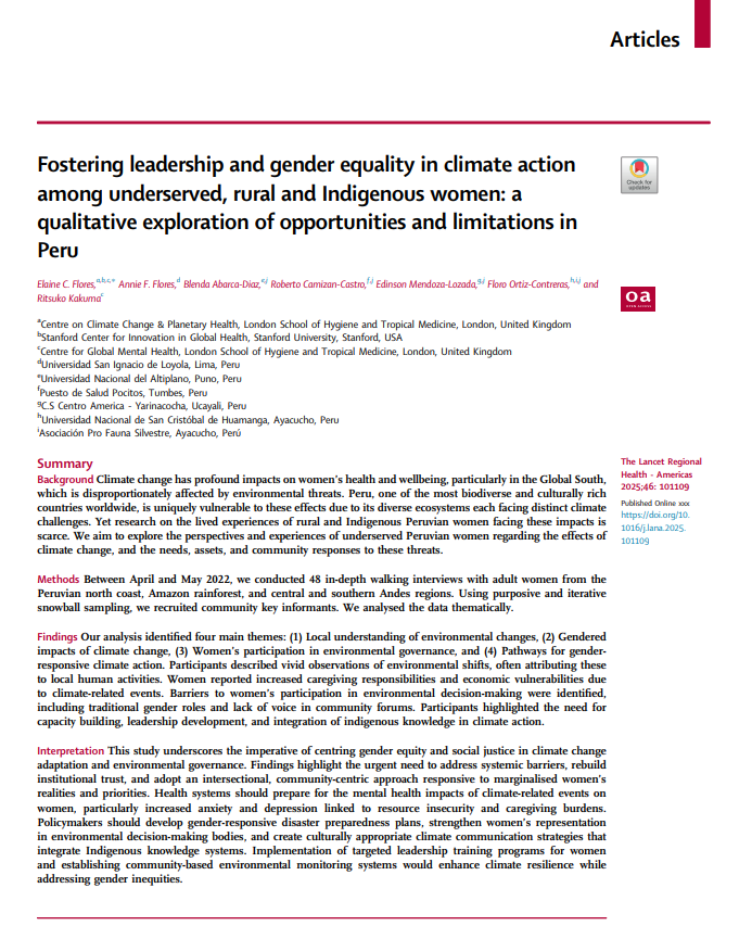 Elaine C Flores 🇵🇪in🇬🇧 MD PhD (her/she)Eng/Spa (@osahermosa2010) on Twitter photo 🚨New #OA paper alert! 🌎Indigenous and rural #women in #Peru are #climatechange frontline experts.
Our <a href="/LancetRH_Americ/">The Lancet Reg Health-Americas</a> study uncovers their untold stories of resilience, challenges & leadership from the ground up👉shorturl.at/ybkTo 🚨New #OA paper alert! 🌎Indigenous and rural #women in #Peru are #climatechange frontline experts.
Our <a href="/LancetRH_Americ/">The Lancet Reg Health-Americas</a> study uncovers their untold stories of resilience, challenges & leadership from the ground up👉shorturl.at/ybkTo