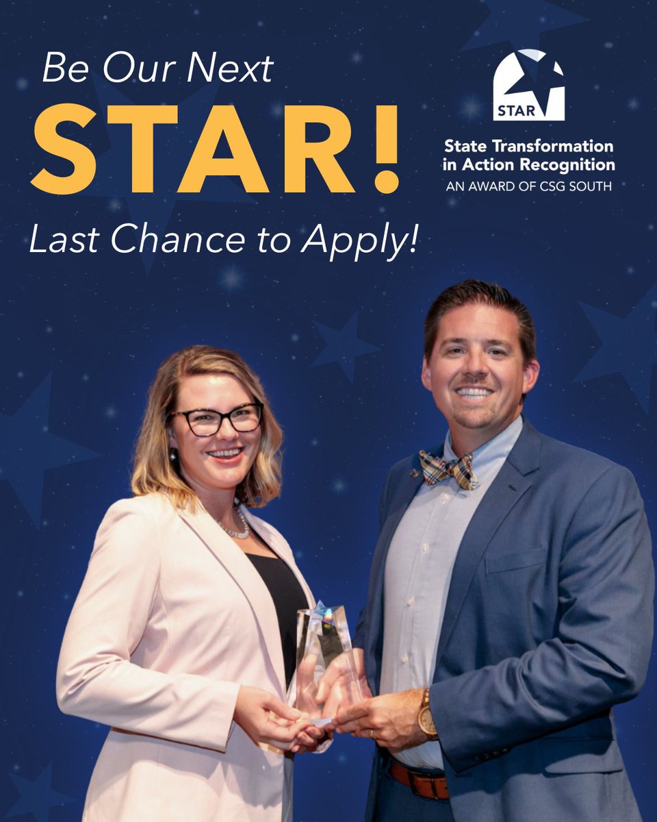 Time’s running out—apply by this Friday, May 16 for the 2025 STAR Award! 💫This award honors exceptional state government programs that lead with innovation, achieve measurable results, and inspire.
Finalists will present at #SLC2025 in Birmingham.

Learn more and apply: