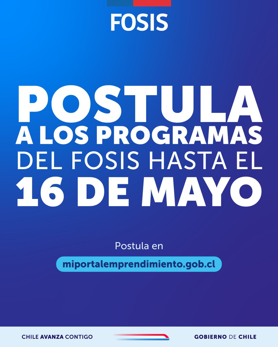 📢 Extendimos el plazo de postulación a los programas Emprendamos hasta el viernes 16 de mayo.
🤳🏼 Recuerda que puedes postular directamente con tu Clave Única en miportalemprendimiento.gob.cl, en las oficinas del FOSIS en Osorno, Puerto Montt y Castro y en los municipios!