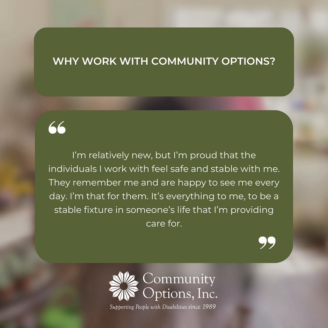 At Community Options, our employees are the heart of everything we do. Their passion, dedication, and commitment make a real difference in the lives of those we support. 🌟

#EmployeeSpotlight #MissionDriven #CommunityOptions #Nonprofit