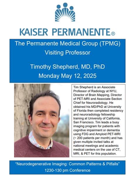 MarkMamloukMD's tweet image. We were honored to host @tim0shepherd from @NYUImaging for our Northern California TPMG Neuroradiology Visiting Lecture Series! @aboutKP
To the radiologist: “You will be surprised how often you are the first to suggest a workup or diagnosis (of a neurodegenerative disease)”