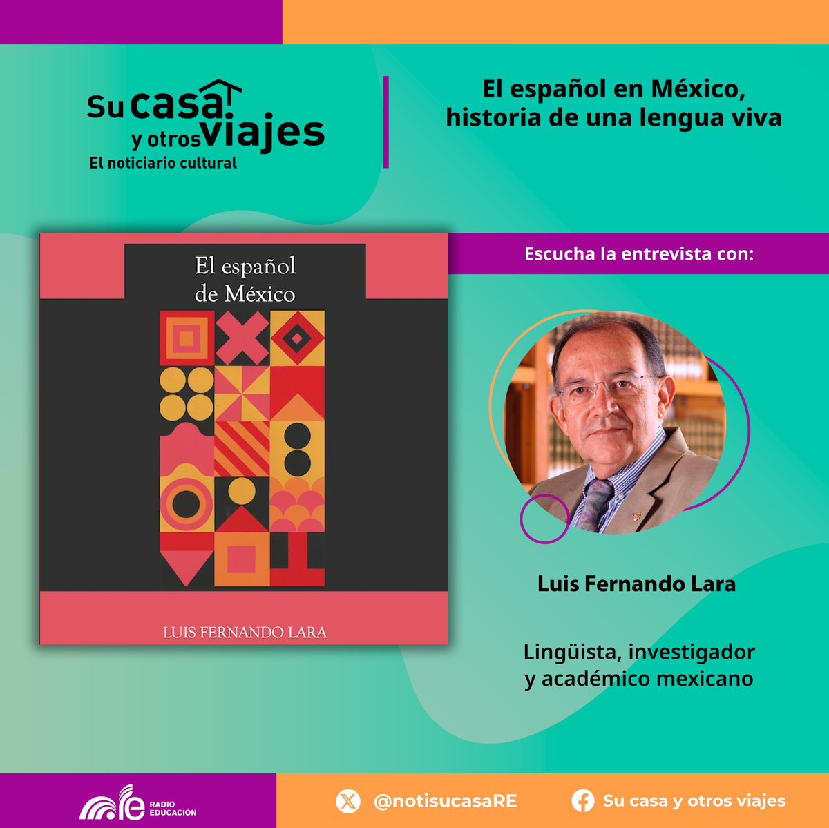 En #SuCasaYOtrosViajes conversamos con Luis Fernando Lara sobre su libro Historia mínima del español de México, una obra clave para entender cómo esta lengua se volvió parte de nuestra identidad.

Escucha la entrevista completa en #SuCasaYOtrosViajes ⬇

e-radio.edu.mx/Su-casa-y-otro…
