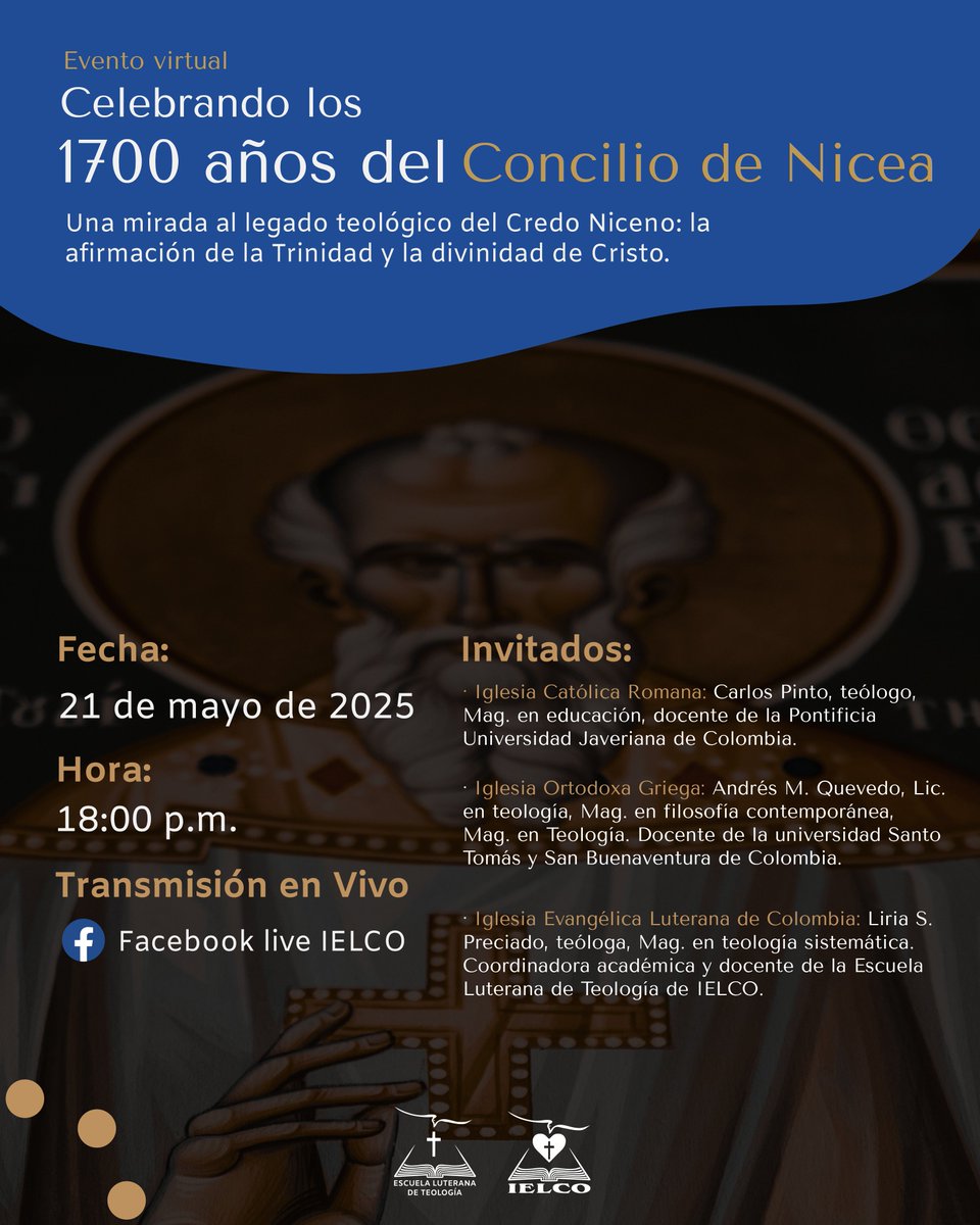 📣 ¡No te pierdas nuestro webinar sobre el Concilio de Nicea y el Credo Niceno! 🕊️

🗓️ Fecha: 12 de mayo
🕐 Hora: 18:00 COL
📍 Modalidad: Virtual y gratuita
🔗 Transmisión por Facebook y YouTube

¡Comparte y acompáñanos en este viaje al origen de nuestra fe! 🙌 #ConcilioDeNicea