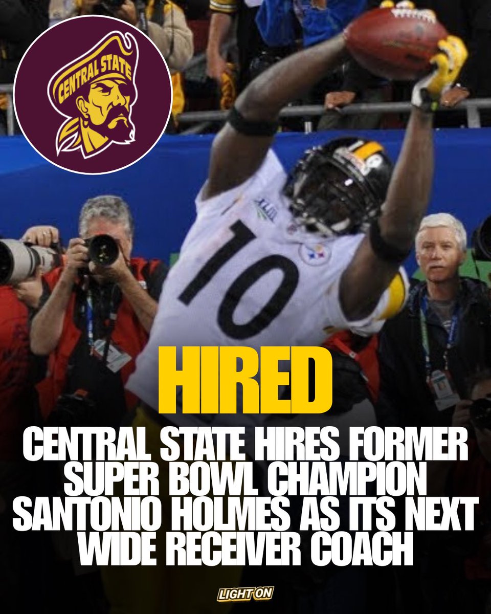 LIGHT ON COLLEGE SPORTS (@lightonsports) on Twitter photo Central State has hired former Super Bowl Champion & MVP, Santonio Holmes, as its next Wide Receiver Coach.
(via <a href="/GoMaraudersFB/">Central State Marauders Football ๐ดโโ ๏ธ</a>) Central State has hired former Super Bowl Champion & MVP, Santonio Holmes, as its next Wide Receiver Coach.
(via <a href="/GoMaraudersFB/">Central State Marauders Football ๐ดโโ ๏ธ</a>)