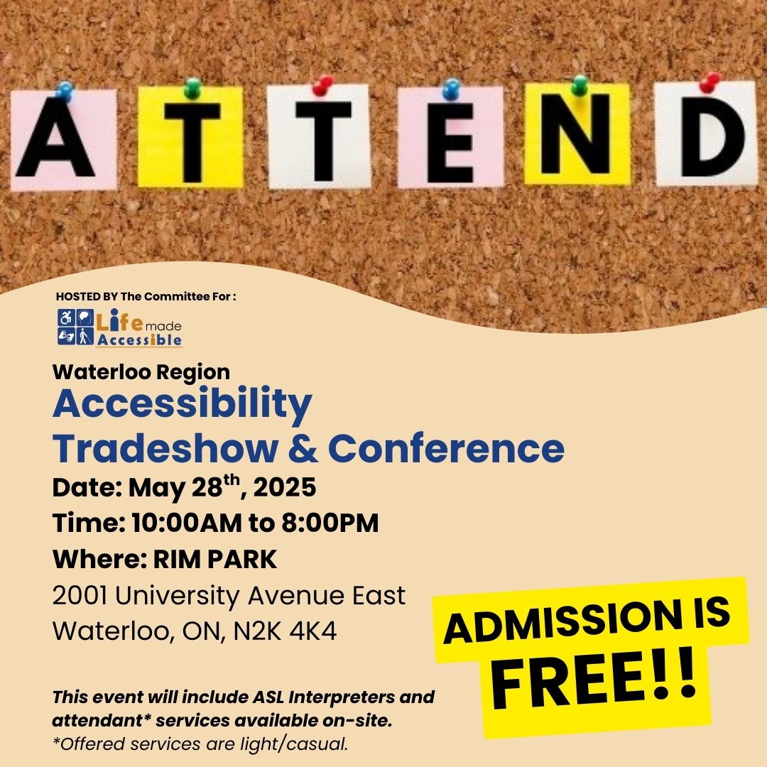 Join us for the Waterloo Region Accessibility Tradeshow and Conference on May 28! More information here: facebook.com/events/1343158…  #naaw2025 #accessibility #tradeshow #disability #education