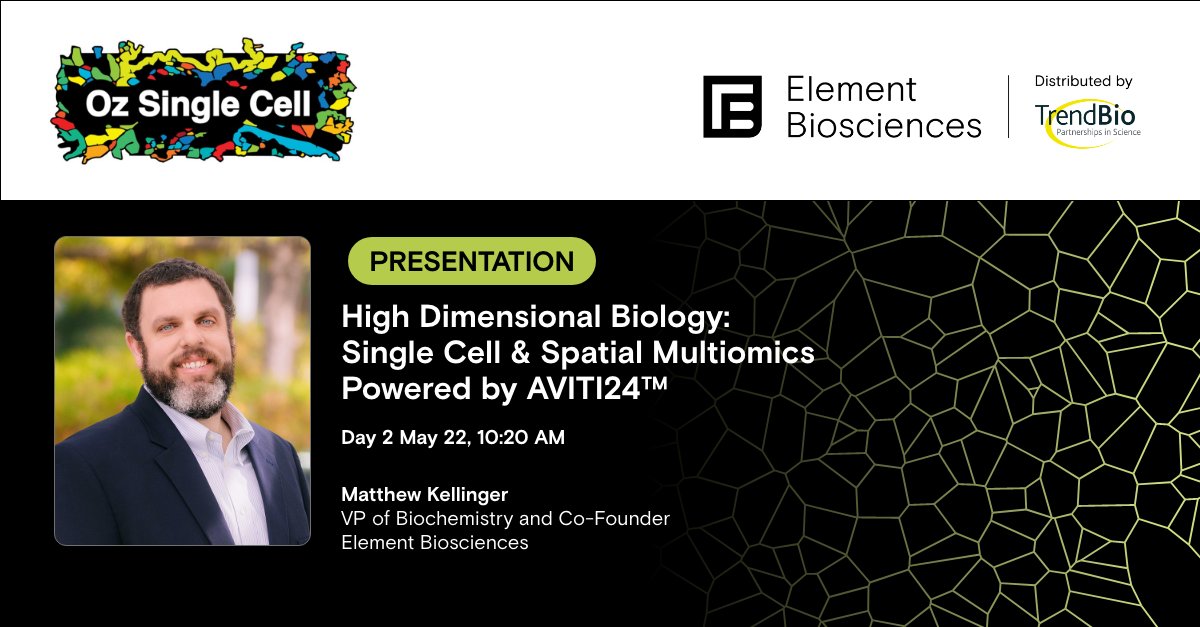 Element Biosciences (@elembio) on Twitter photo Heading to Oz Single Cell Sydney <a href="/ozsinglecells/">OzSingleCell Omics</a>? Meet Element Biosciences & explore AVITI24™, the first intelligent #multiomics platform. Don’t miss Matthew Kellinger, PhD presentation: "High Dimensional Biology: #SingleCell & Spatial Multiomics Powered by #AVITI24". Heading to Oz Single Cell Sydney <a href="/ozsinglecells/">OzSingleCell Omics</a>? Meet Element Biosciences & explore AVITI24™, the first intelligent #multiomics platform. Don’t miss Matthew Kellinger, PhD presentation: "High Dimensional Biology: #SingleCell & Spatial Multiomics Powered by #AVITI24".