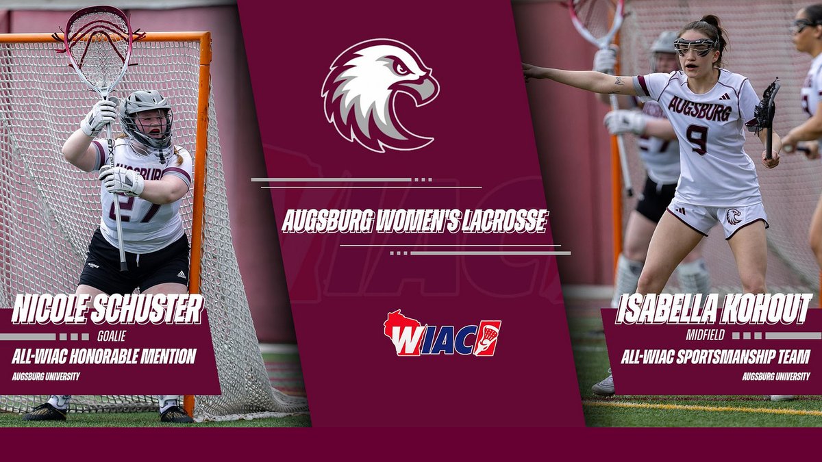 Congratulations to Augsburg's Nicole Schuster (All-WIAC Honorable Mention) &amp; Isabella Kohout (All-WIAC Sportsmanship Team) on earning 2025 WIAC Women's Lacrosse postseason honors!

Story: athletics.augsburg.edu/news/2025/5/12…
#d3lax #AuggiePride