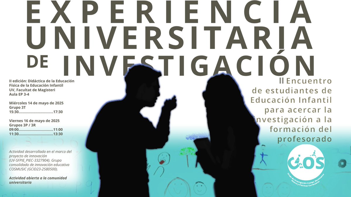 CosGrup's tweet image. ¿Quieres conocer una EXPERIENCIA UNIVERSITARIA DE INVESTIGACIÓN? Ven a la II edición del Encuentro de estudiantes de Educación Infantil para acercar la investigación a la formación del profesorado. Proyecto PIEC 3327904 Fac. de Formación del Profesorado @UV_EG @sfpieuv @CosGrup